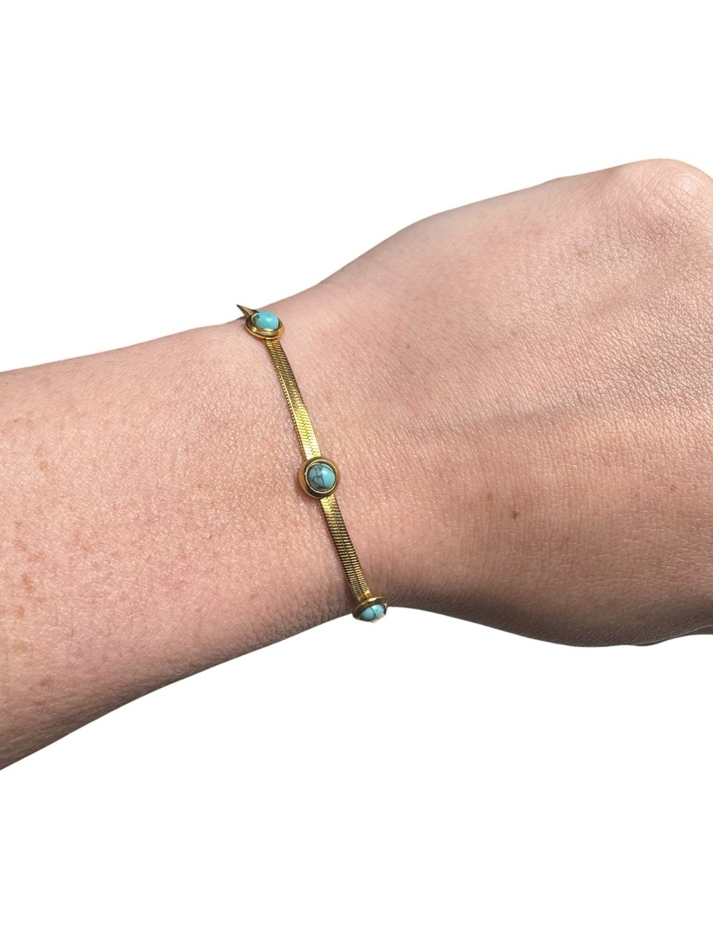 Stainless Steel Gold Tone Faux Turquoise Bracelet
